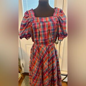 Colorful vintage Plaid Puff Sleeve Dress